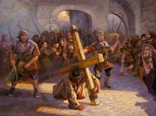 Jesus carrega a cruz até ao Gólgota